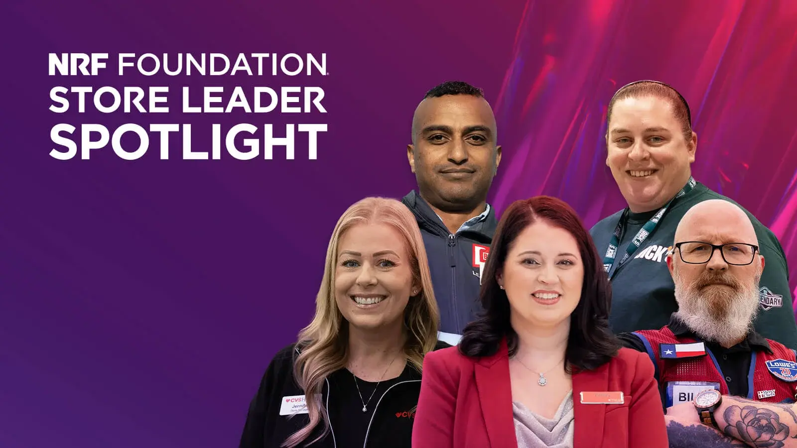 Upper left to right: Sophonias Gabremariam from BJ’s Wholesale Club and Jordan Duessett from DICK’S Sporting Goods. Bottom left to right: Jennifer Mitchell from CVS Pharmacy, Ashley Baker from Macy’s, and Bill Ryan from Lowe’s.